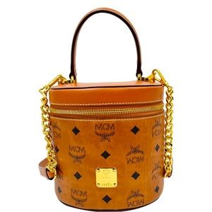 MCM Cylinder Visetos Crossbody Small Cognac